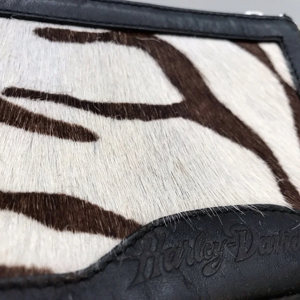 Harley Davidson Genuine Full Grain Leather With Cow Hide Wristlet Attached Mirro
